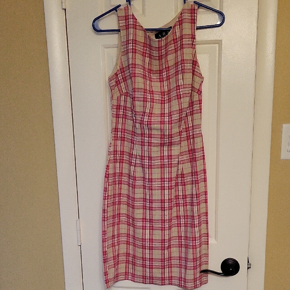 ABS Allen Schwartz Pink and White Halter Sheath Dress